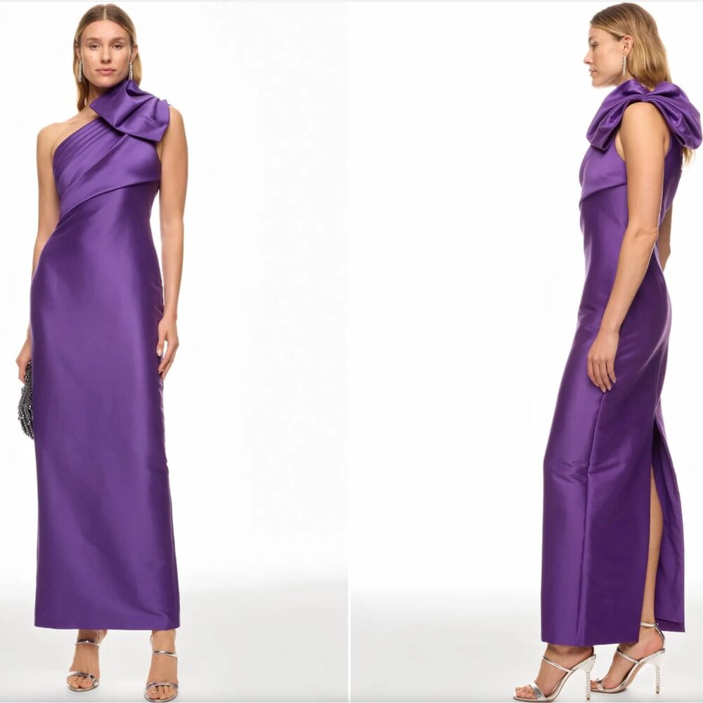 Mikado Bow Purple One Shoulder Gown by Badgley Mischka | Size 0